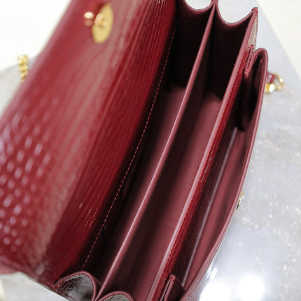 YSL 25S SUNSET MEDIUM 22 IN CRIMSON RED CROCODILE-EMBOSSED CALFSKIN GOLD HARDWRE