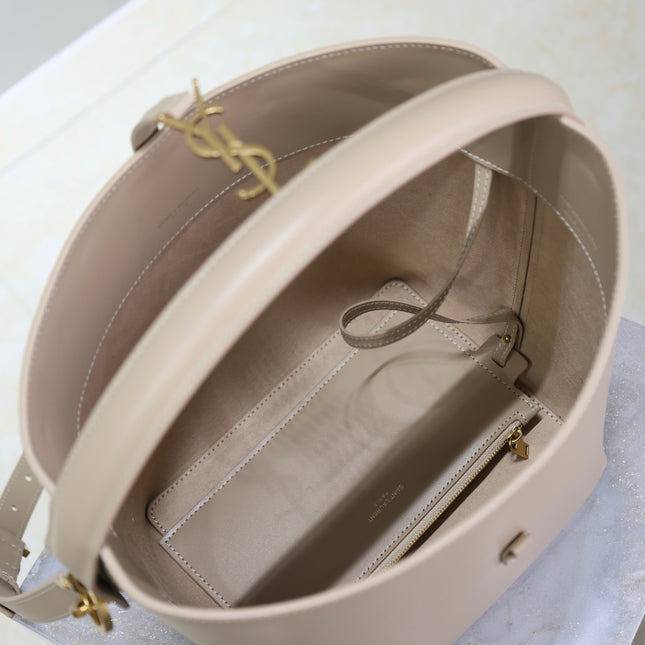 YSL 25S LE 5 À 7 BUCKET 26 IN NUDE CALFSKIN GOLD HARDWRE