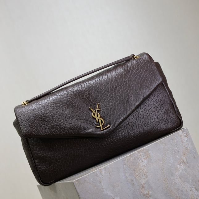 YSL 25S CALYPSO GM 38 IN DARK CHOCOLATE CALFSKIN GOLD HARDWRE