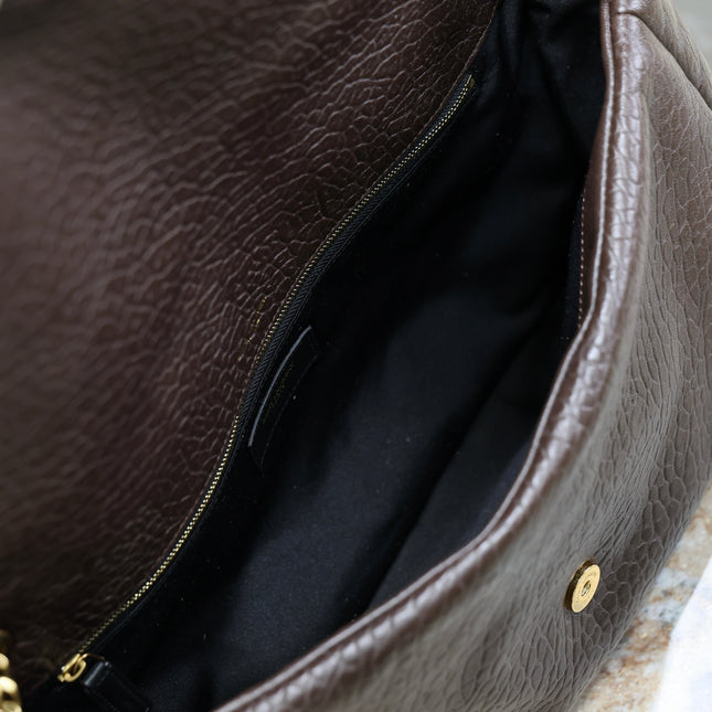 YSL 25S CALYPSO GM 38 IN DARK CHOCOLATE CALFSKIN GOLD HARDWRE
