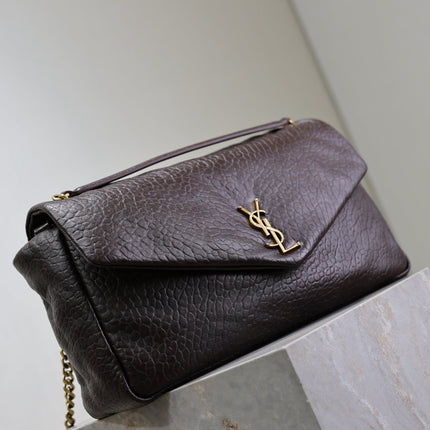 YSL 25S CALYPSO GM 38 IN DARK CHOCOLATE CALFSKIN GOLD HARDWRE