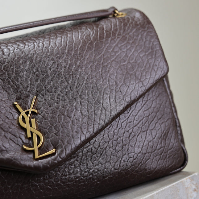 YSL 25S CALYPSO GM 38 IN DARK CHOCOLATE CALFSKIN GOLD HARDWRE