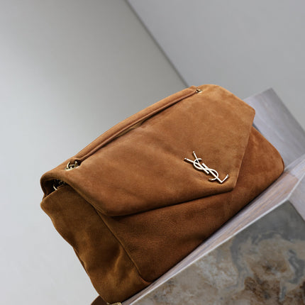 YSL 25S CALYPSO GM 38 IN DARK CARAMEL SUEDE GOLD HARDWRE