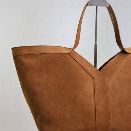 YSL 25S Y MAXI TOTE 50 IN CARAMEL SUEDE GOLD HARDWRE