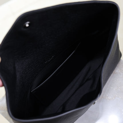 YSL 25S CASSANDRE LARGE ENVELOPE POUCH 29 IN BLACK CALFSKIN GRAY HARDWRE
