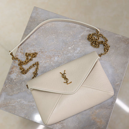 YSL 25S CALYPSO MINI 19 IN BLANC VINTAGE LAMBSKIN GOLD HARDWRE