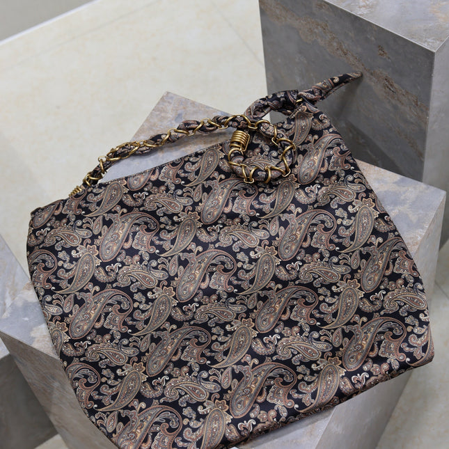 YSL 25S AMALIA 50 IN NAVY MULTICOLOR  SILK TWILL GOLD HARDWRE
