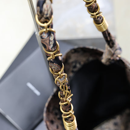 YSL 25S AMALIA 50 IN NAVY MULTICOLOR  SILK TWILL GOLD HARDWRE