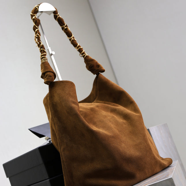 YSL 25S AMALIA 50 IN DARK CARAMEL SUEDE GOLD HARDWRE