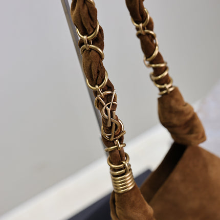 YSL 25S AMALIA 50 IN DARK CARAMEL SUEDE GOLD HARDWRE