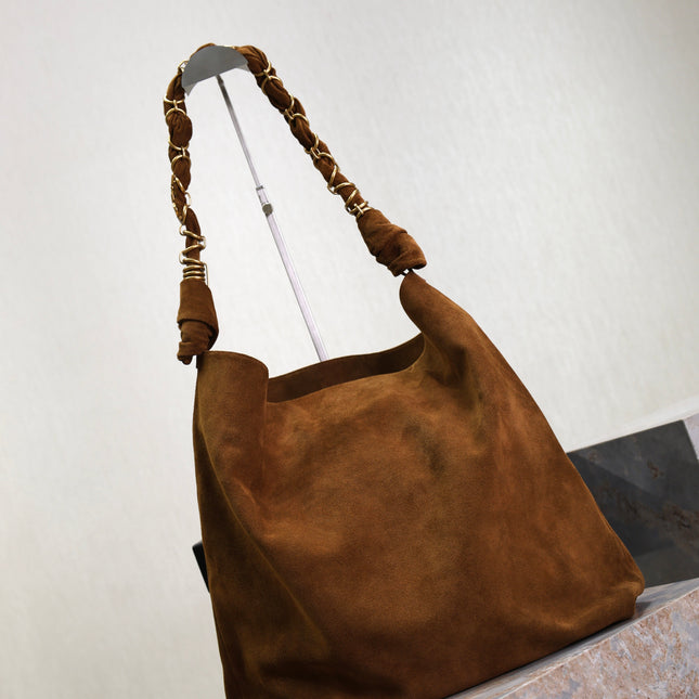 YSL 25S AMALIA 50 IN DARK CARAMEL SUEDE GOLD HARDWRE