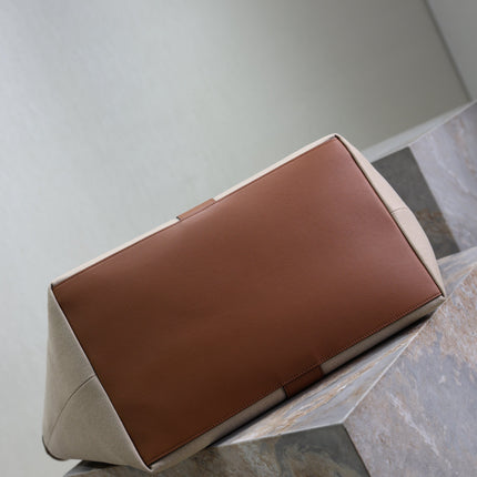 YSL 25S Y TOTE 50 IN BROWN BEIGE CANVAS AND CALFSKIN