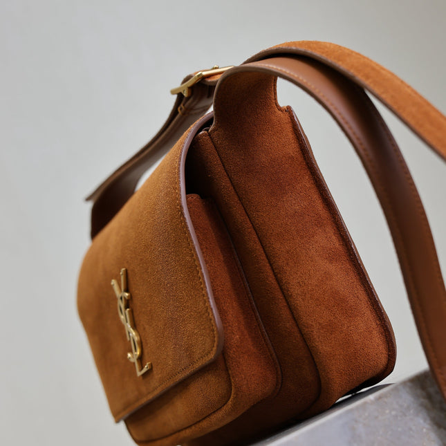 YSL 25S NIKI SATCHEL 22 IN DARK CARAMEL SUEDE GOLD HARDWRE