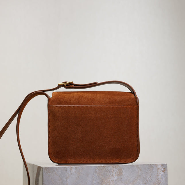 YSL 25S NIKI SATCHEL 22 IN DARK CARAMEL SUEDE GOLD HARDWRE