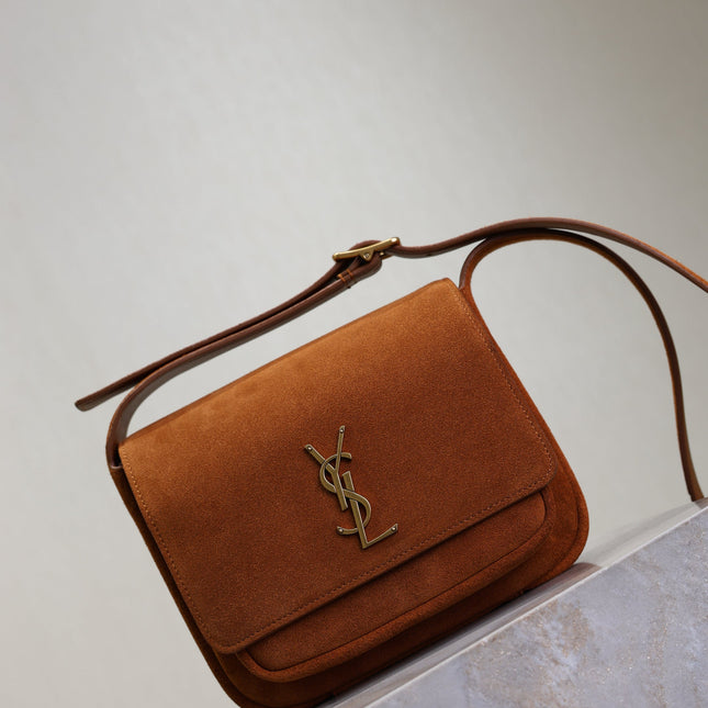 YSL 25S NIKI SATCHEL 22 IN DARK CARAMEL SUEDE GOLD HARDWRE