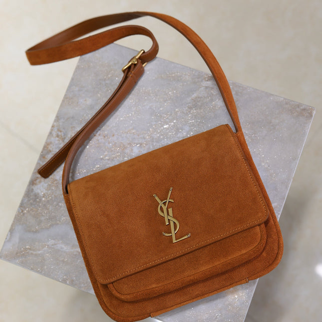 YSL 25S NIKI SATCHEL 22 IN DARK CARAMEL SUEDE GOLD HARDWRE