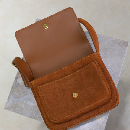 YSL 25S NIKI SATCHEL 22 IN DARK CARAMEL SUEDE GOLD HARDWRE