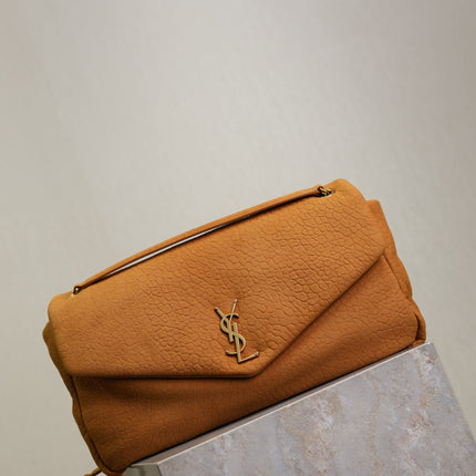 YSL 25S CALYPSO GM 38 IN BURNT ORANGE GRAINED CALFSKIN GOLD HARDWRE