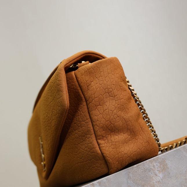 YSL 25S CALYPSO GM 38 IN BURNT ORANGE GRAINED CALFSKIN GOLD HARDWRE