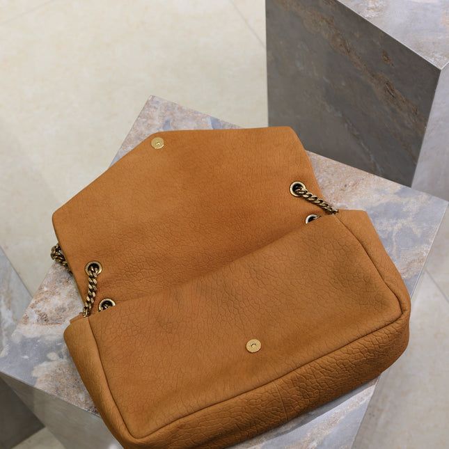 YSL 25S CALYPSO GM 38 IN BURNT ORANGE GRAINED CALFSKIN GOLD HARDWRE