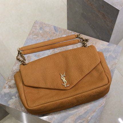 YSL 25S CALYPSO GM 38 IN BURNT ORANGE GRAINED CALFSKIN GOLD HARDWRE