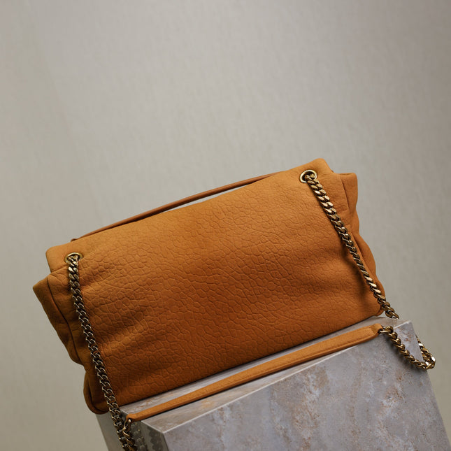 YSL 25S CALYPSO GM 38 IN BURNT ORANGE GRAINED CALFSKIN GOLD HARDWRE