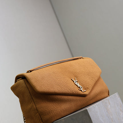 YSL 25S CALYPSO GM 38 IN BURNT ORANGE GRAINED CALFSKIN GOLD HARDWRE