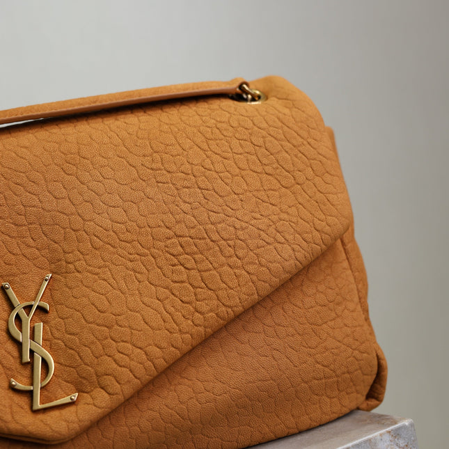 YSL 25S CALYPSO GM 38 IN BURNT ORANGE GRAINED CALFSKIN GOLD HARDWRE