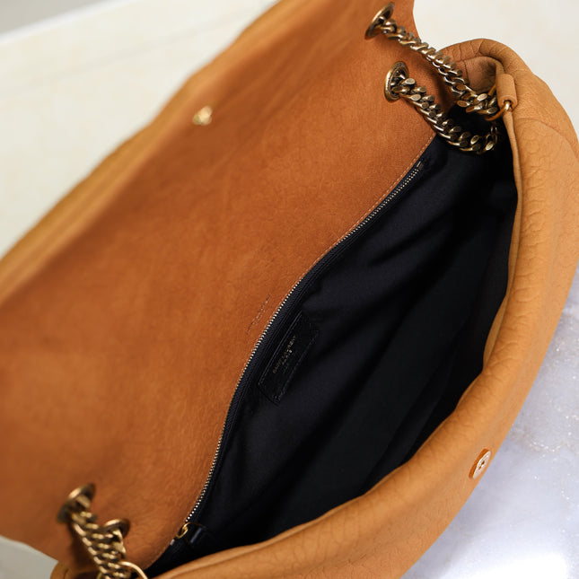 YSL 25S CALYPSO GM 38 IN BURNT ORANGE GRAINED CALFSKIN GOLD HARDWRE