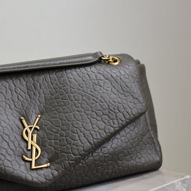 YSL 25S CALYPSO 30 IN DARK OLIVE GRAINED CALFSKIN GOLD HARDWRE
