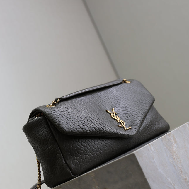 YSL 25S CALYPSO 30 IN DARK OLIVE GRAINED CALFSKIN GOLD HARDWRE