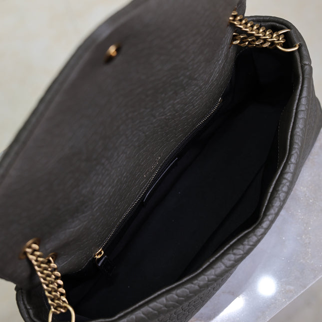 YSL 25S CALYPSO 30 IN DARK OLIVE GRAINED CALFSKIN GOLD HARDWRE