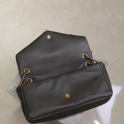 YSL 25S CALYPSO 30 IN DARK OLIVE GRAINED CALFSKIN GOLD HARDWRE