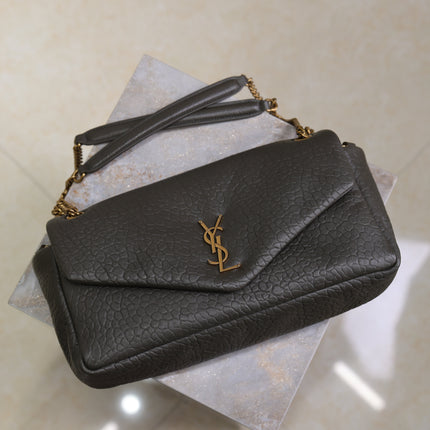 YSL 25S CALYPSO 30 IN DARK OLIVE GRAINED CALFSKIN GOLD HARDWRE