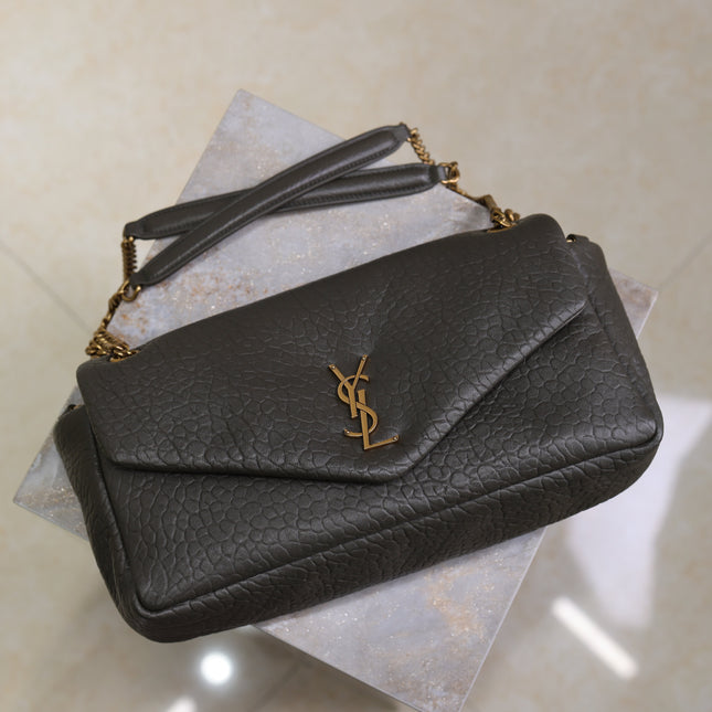 YSL 25S CALYPSO 30 IN DARK OLIVE GRAINED CALFSKIN GOLD HARDWRE
