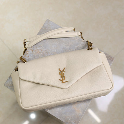 YSL 25S CALYPSO 30 IN IVORY GRAINED CALFSKIN GOLD HARDWRE