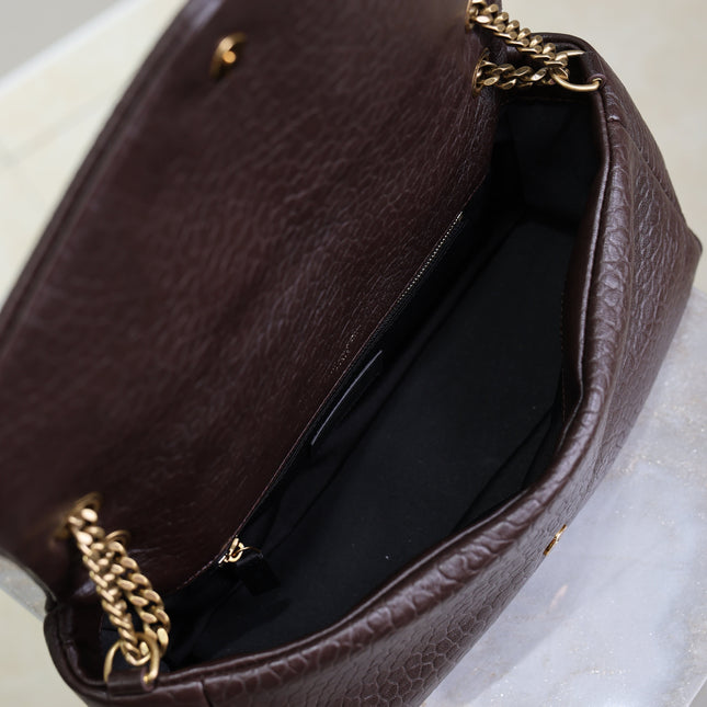 YSL 25S CALYPSO 30 IN DARK CHOCOLATE GRAINED CALFSKIN GOLD HARDWRE