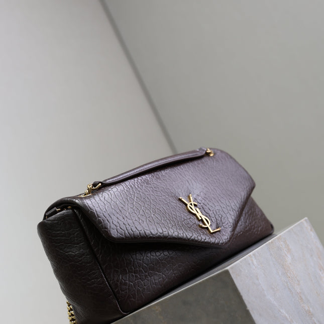 YSL 25S CALYPSO 30 IN DARK CHOCOLATE GRAINED CALFSKIN GOLD HARDWRE