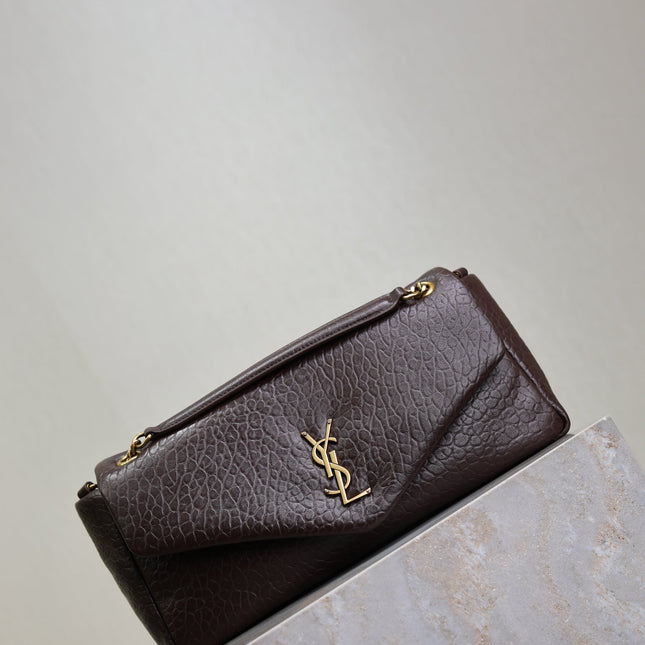 YSL 25S CALYPSO 30 IN DARK CHOCOLATE GRAINED CALFSKIN GOLD HARDWRE
