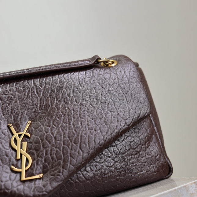 YSL 25S CALYPSO 30 IN DARK CHOCOLATE GRAINED CALFSKIN GOLD HARDWRE