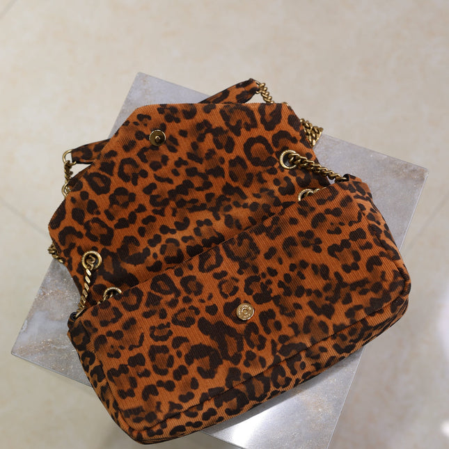 YSL 25S CALYPSO HANDBAG 26 IN BROWN LEOPARD PRINT VELVET GOLD HARDWRE