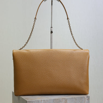 YSL 25S CASSANDRE ENVELOPE MESSENGER 35 IN GOLDEN BROWN LAMBSKIN GOLD HARDWRE
