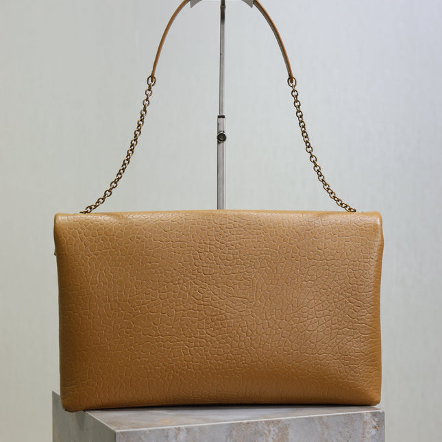 YSL 25S CASSANDRE ENVELOPE MESSENGER 35 IN GOLDEN BROWN LAMBSKIN GOLD HARDWRE