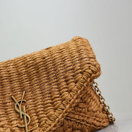 YSL 25S CALYPSO BAG 19 IN DARK BROWN RAFFIA AND CALFSKIN GOLD HARDWRE