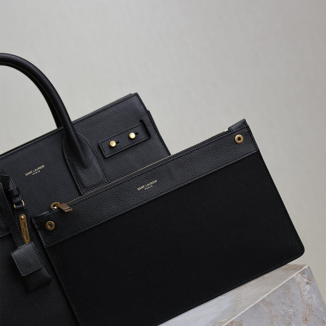 YSL 25S SAC DE JOUR GM 32 IN BLACK SUPPLE GRAINED CALFSKIN GOLD HARDWRE