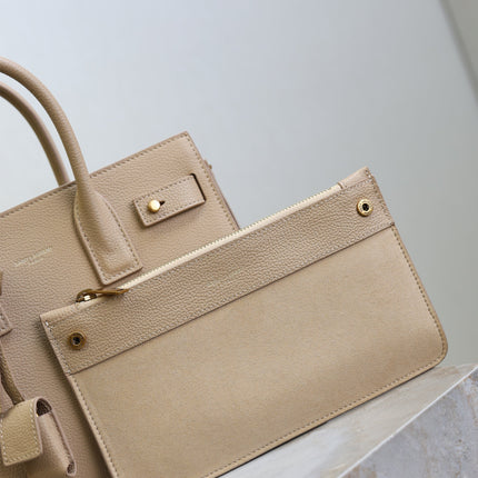 YSL 25S SAC DE JOUR MM 26 IN DARK BEIGE SUPPLE GRAINED CALFSKIN