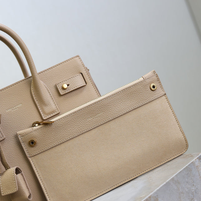 YSL 25S SAC DE JOUR MM 26 IN DARK BEIGE SUPPLE GRAINED CALFSKIN
