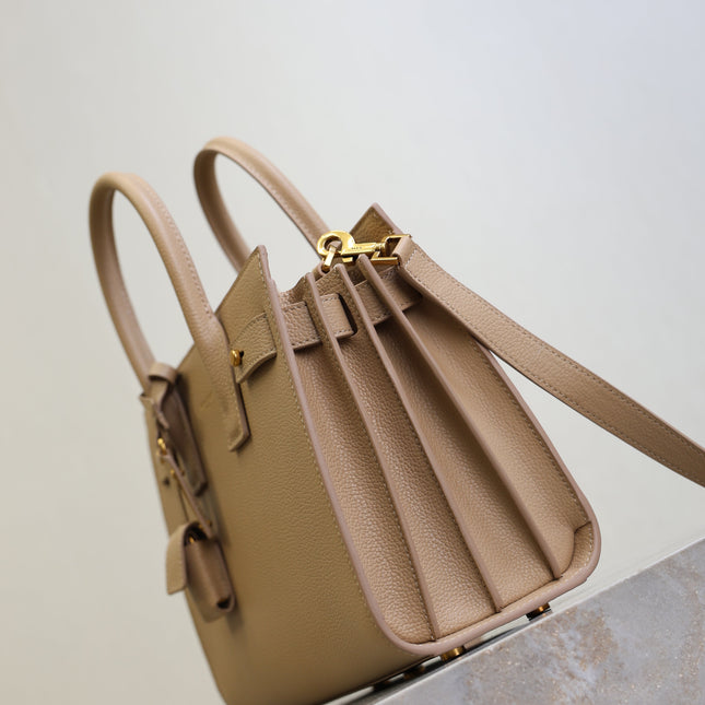 YSL 25S SAC DE JOUR MM 26 IN DARK BEIGE SUPPLE GRAINED CALFSKIN