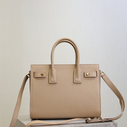 YSL 25S SAC DE JOUR MM 26 IN DARK BEIGE SUPPLE GRAINED CALFSKIN
