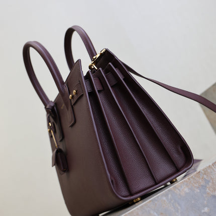 YSL 25S SAC DE JOUR GM 32 IN ROUGE CABERNET SUPPLE GRAINED CALFSKIN